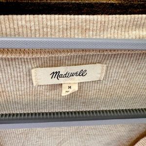 MADEWELL WOMEN'S HEATHER BEIGE LONG SLEEVE FINE RIBBED HENLEY TEE TOP Sz M